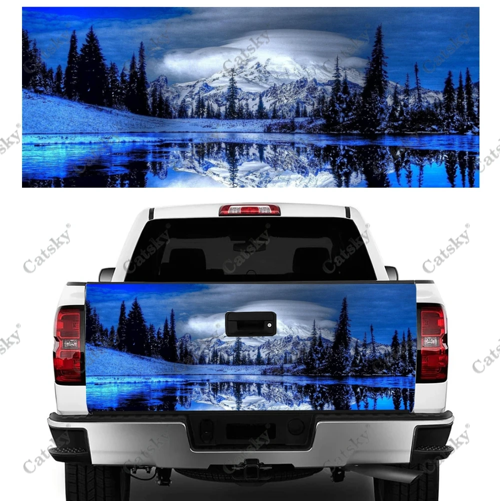 Pretty Winter Aurora Print Car Accessories Tail Trunk Protect Vinly Wrap Sticker Decal Hood Engine Cover for SUV Pickup Truck