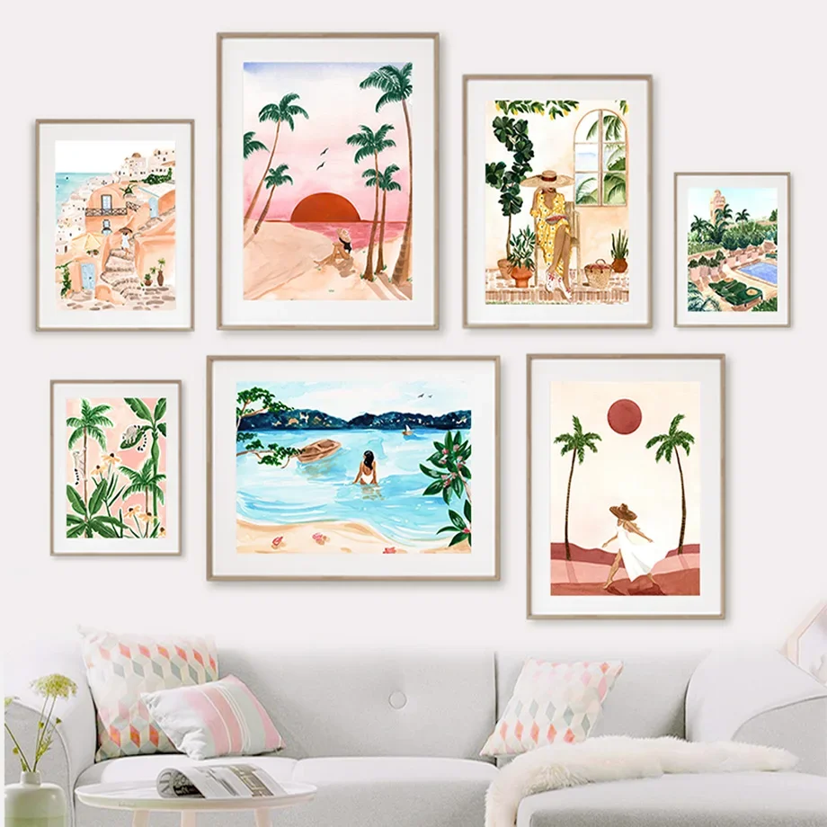 

Italian Shore Sunset Beach Lemurs Moroccan Girl Wall Art Canvas Painting Posters And Prints Wall Pictures For Living Room Decor