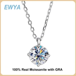 EWYA Real 2 carati Moissanite collana con ciondolo per donna 100% 925 Sterling Silver Classic Round Diamond collane gioielleria raffinata