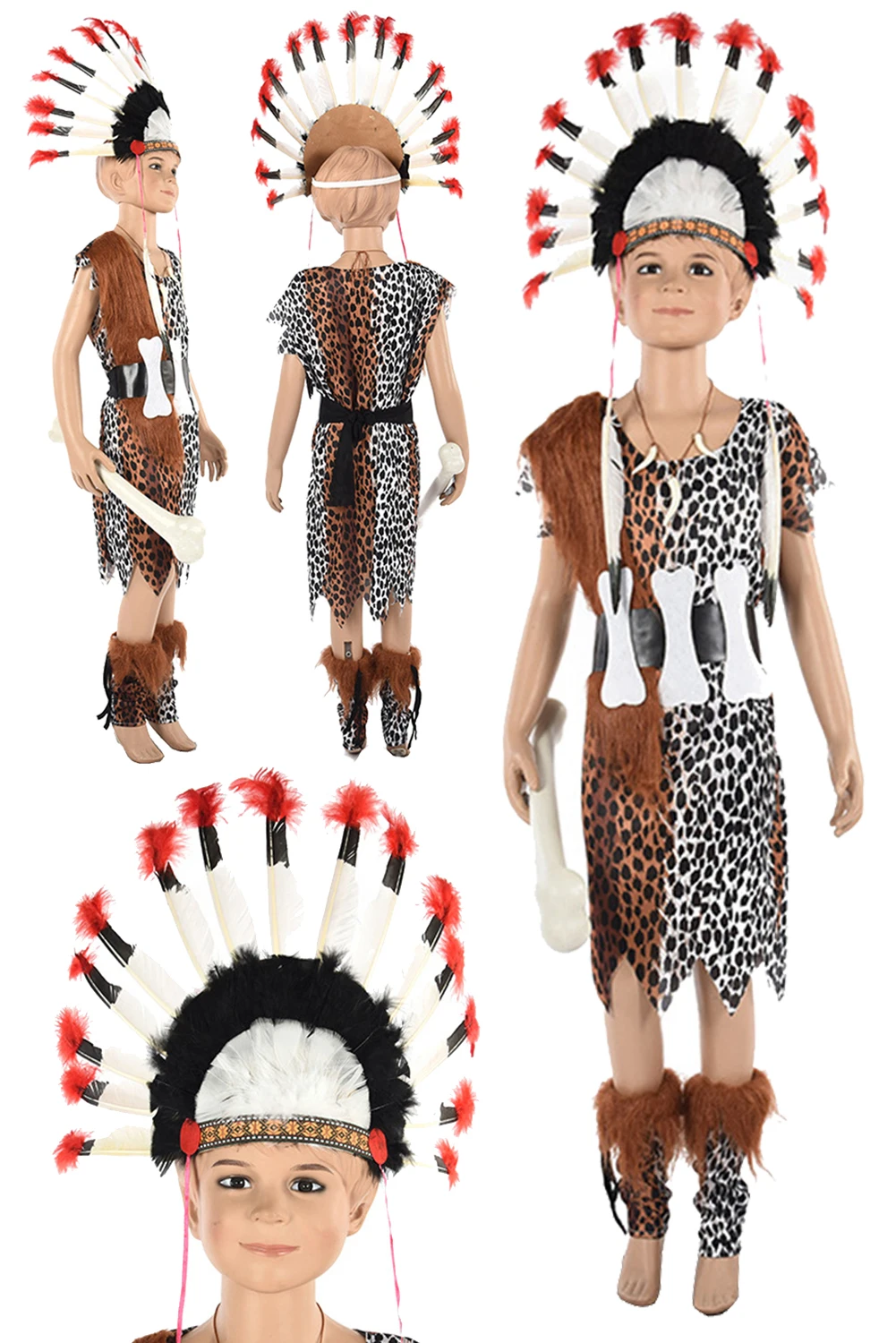 Boys Hominid Cosplay Kids Fantasia Primitive Man Costume Disguise Headwear Children Fantasy Halloween Carnival Party Clothes