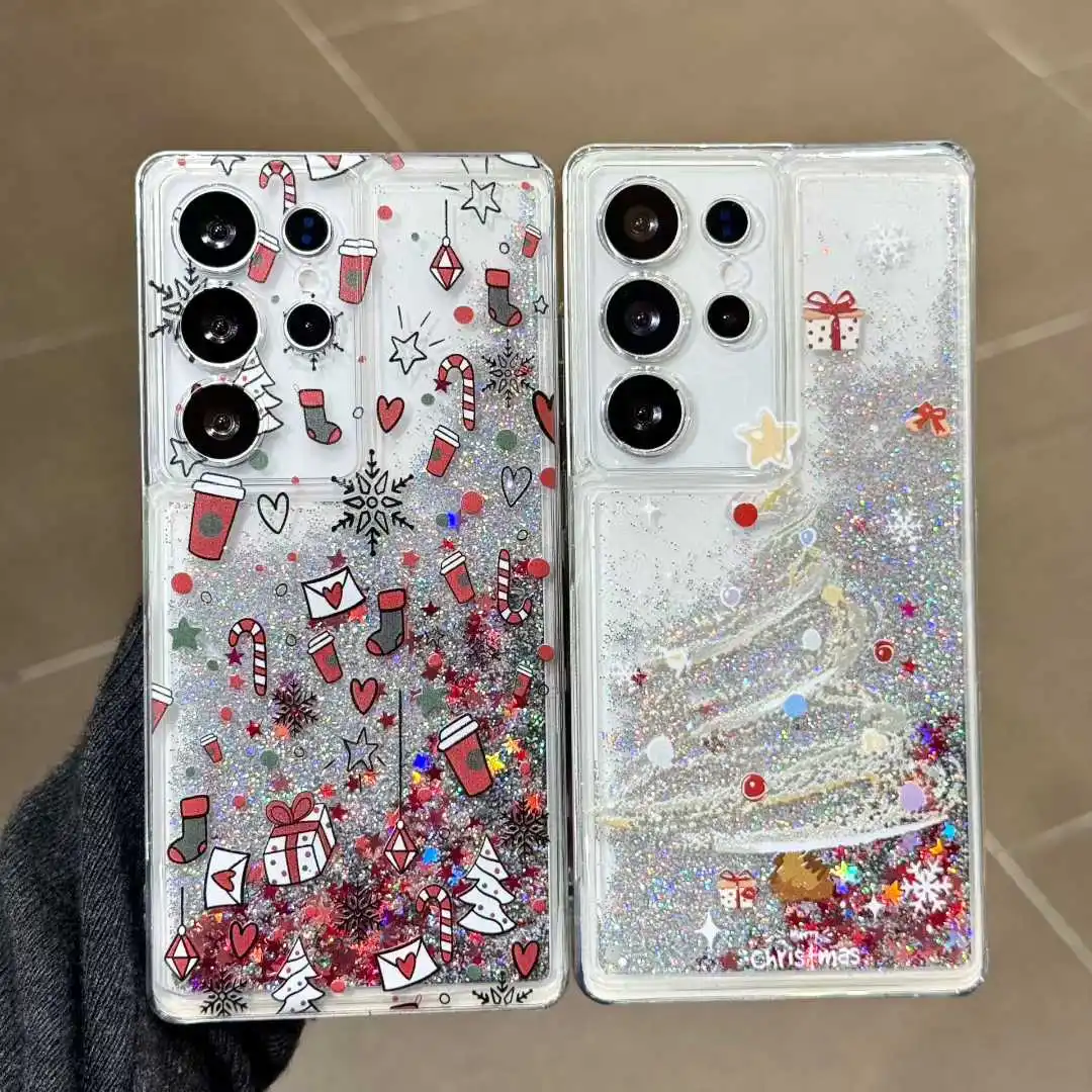 

Y2K Christmas New Year Gift Case For Samsung Galaxy S25ultra S23 S24 Ultra S26Plus quicksand Glitter Transparent Silicone Cover﻿