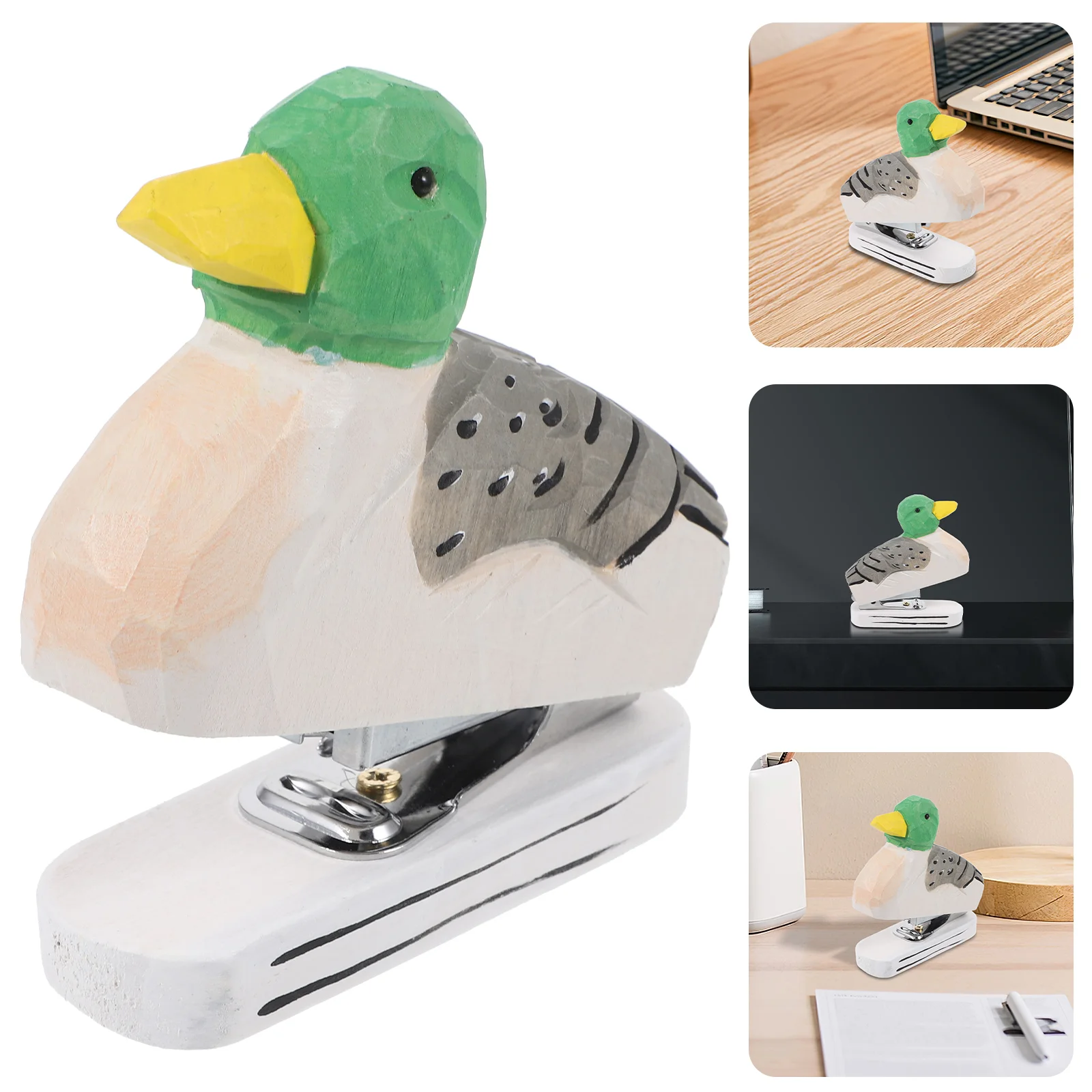 

Wood Carving Stapler Animal Decors Staplers Funny Stationery Small Office for Paper Desktop Stapling Tool Mini Ducks