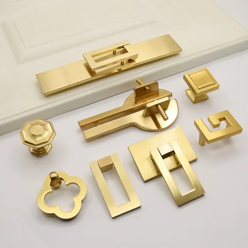 New Chinese Cabinet Push Pull Door Handle Gold Imitation Copper Zinc Alloy Decorative Desk Drawer Furniture Drawer Flush Handles