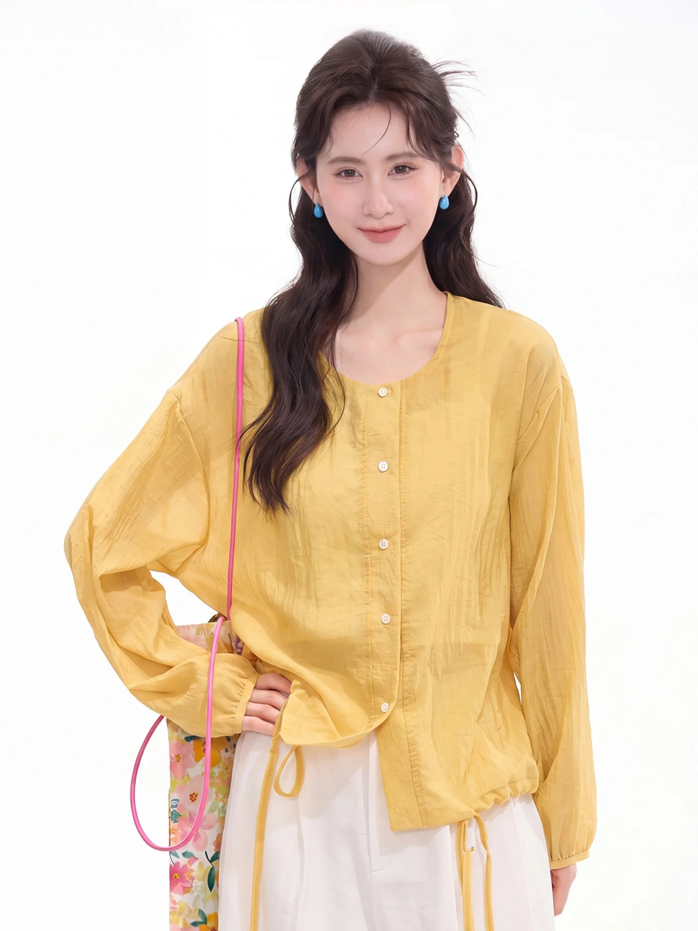 

Рубашка с длинными рукавами и круглым вырезом Heme Flower Field Sunscreen, тонкая верхняя одежда, женская повседневная одежда свободного кроя, летний и весенний топ