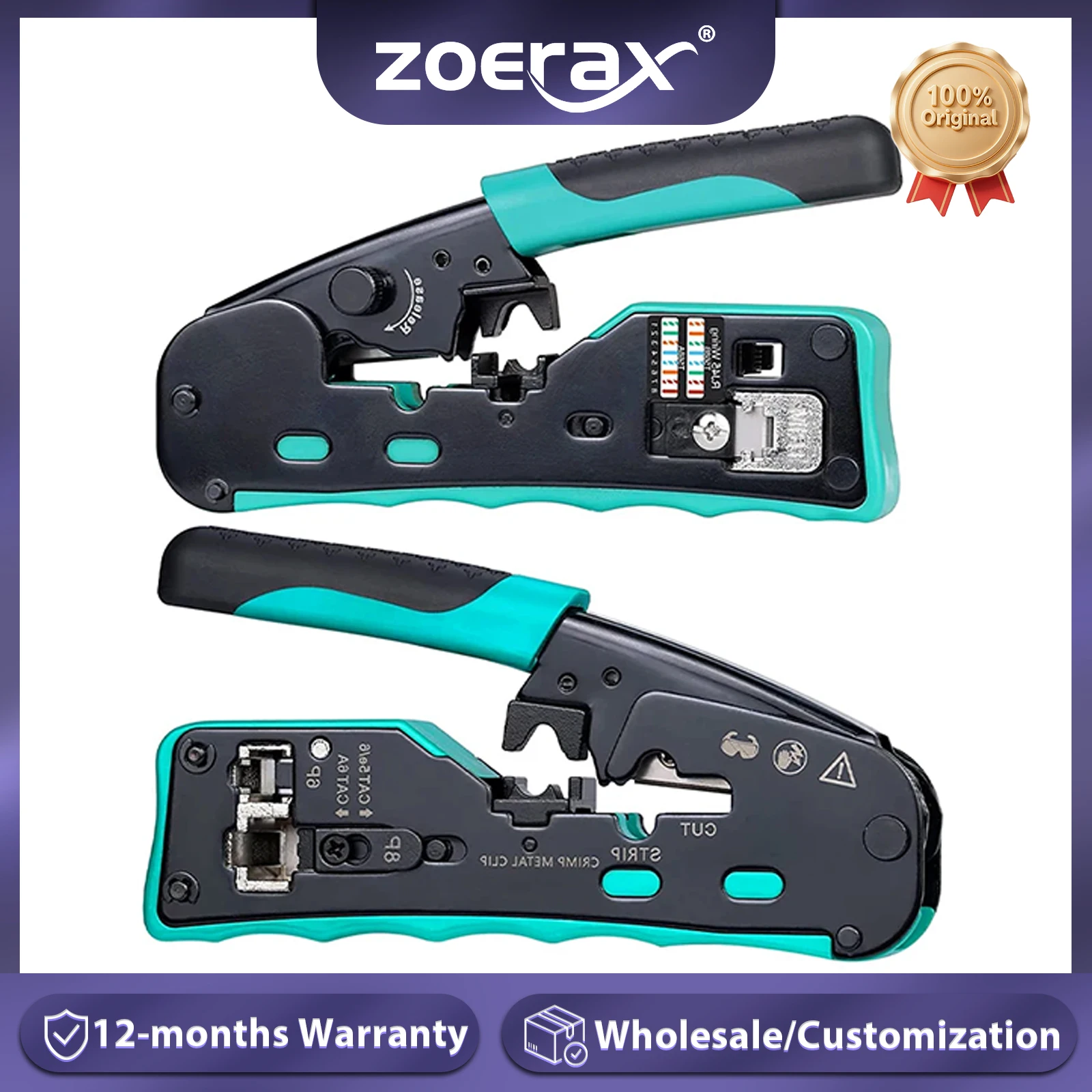 ZoeRax Pass Through RJ45 Crimp Tool Cat5e Cat6 Cat6a Cat7 Crimping Tool for RJ11/RJ12 Standard, RJ45 Pass Through Connectors