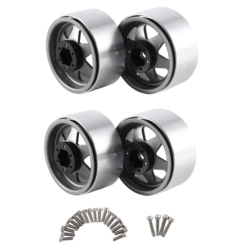 FBIL-4Pcs 1.9 Inch Metal Wheel Rims For 1/10 RC Crawler Axial SCX10 II III Traxxas TRX4 RC4WD D90 Gray