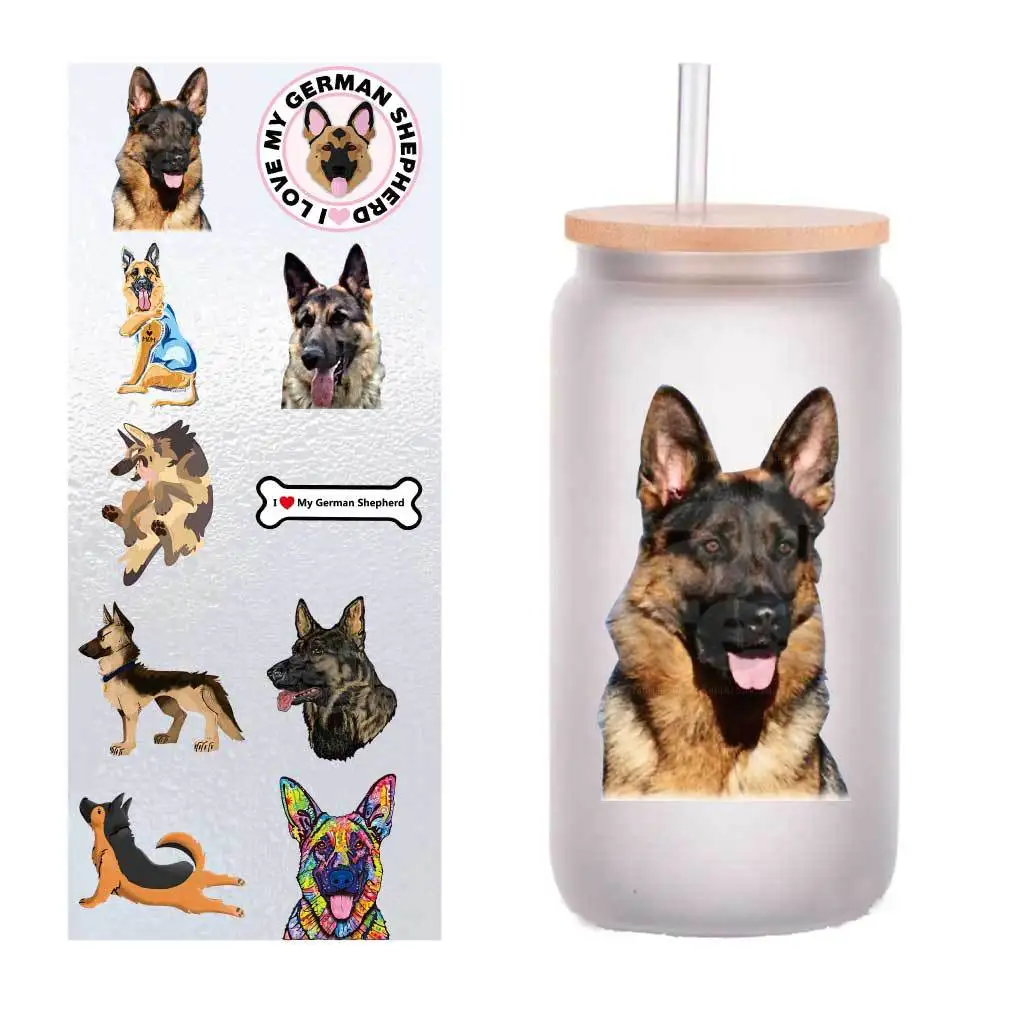 

10 pieces/pack cartoon fierce German shepherd UV transfer sticker Crystal label glass sticker customized four inches