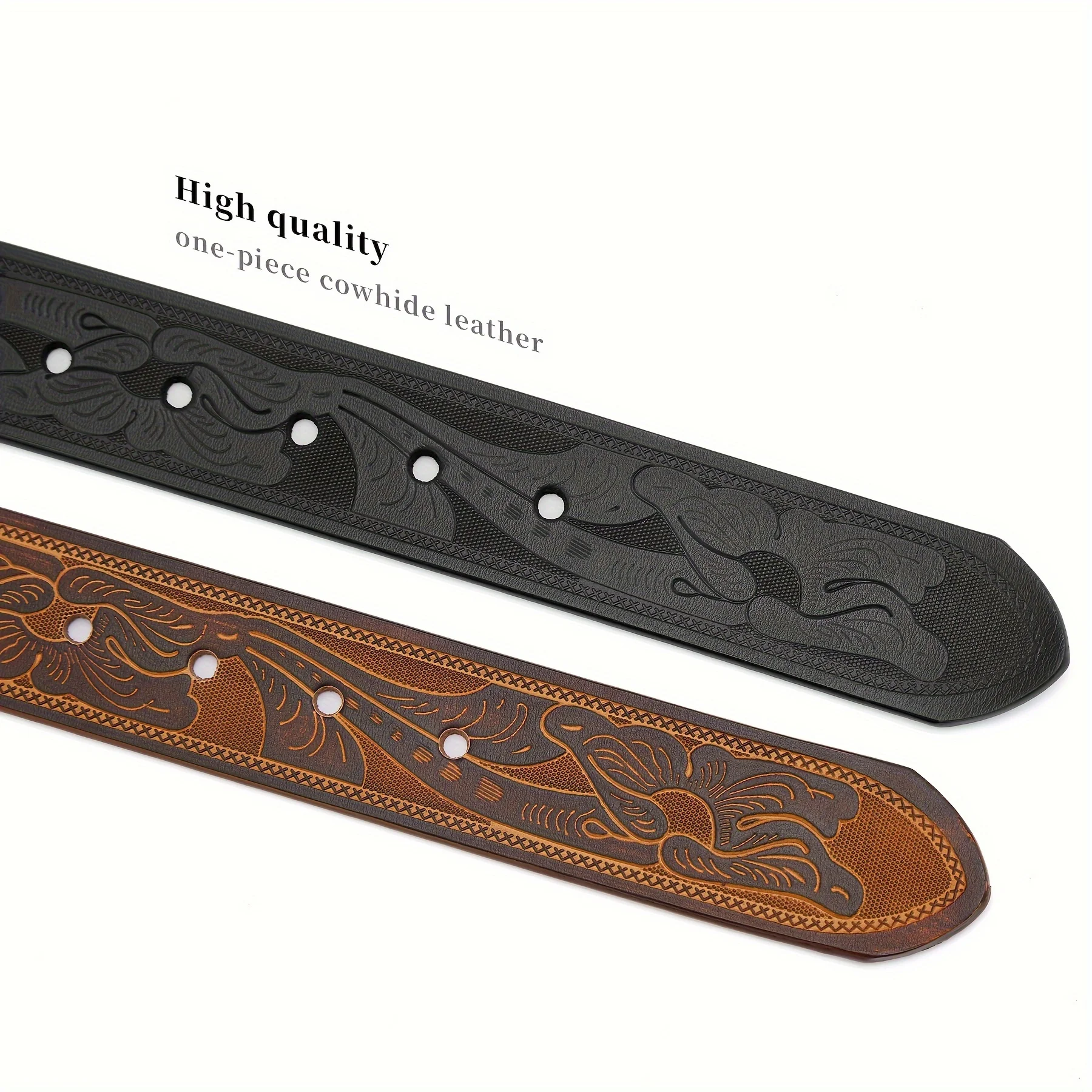 Genuine Leather Vintage Belt No Buckle Embossed Cowhide Without Buckle Men Strap Male Western Cowboy Belts