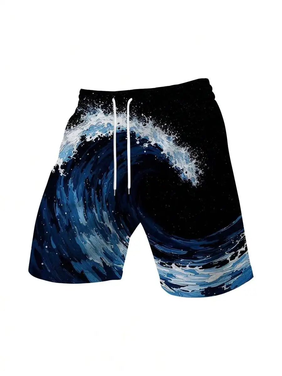 

Mens 3D Japanese Wave Surf Board Shorts Quick Dry Beach Swim Trunks