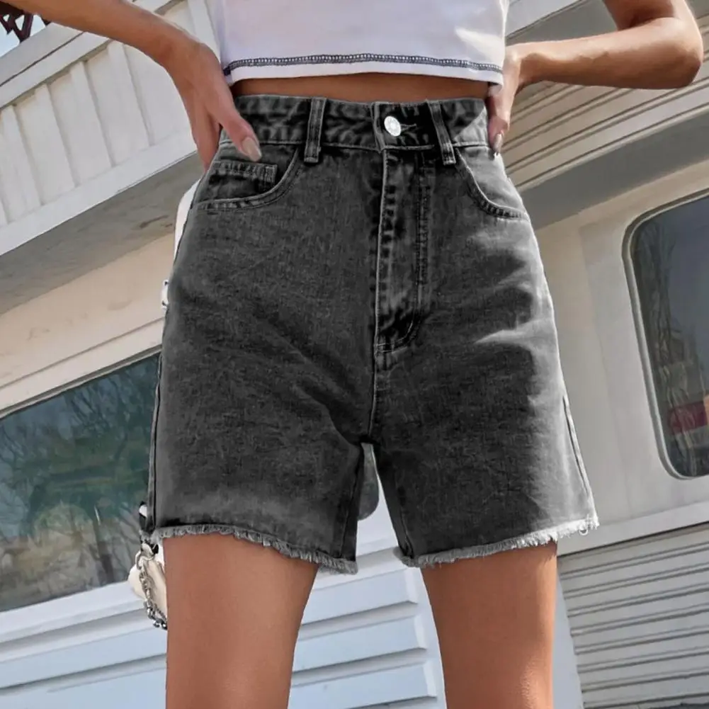 

Women Denim Shorts Lady Loose Shorts Stylish High Waist Denim Shorts with Ripped Edge Multi Pockets for Women for Wear Dating