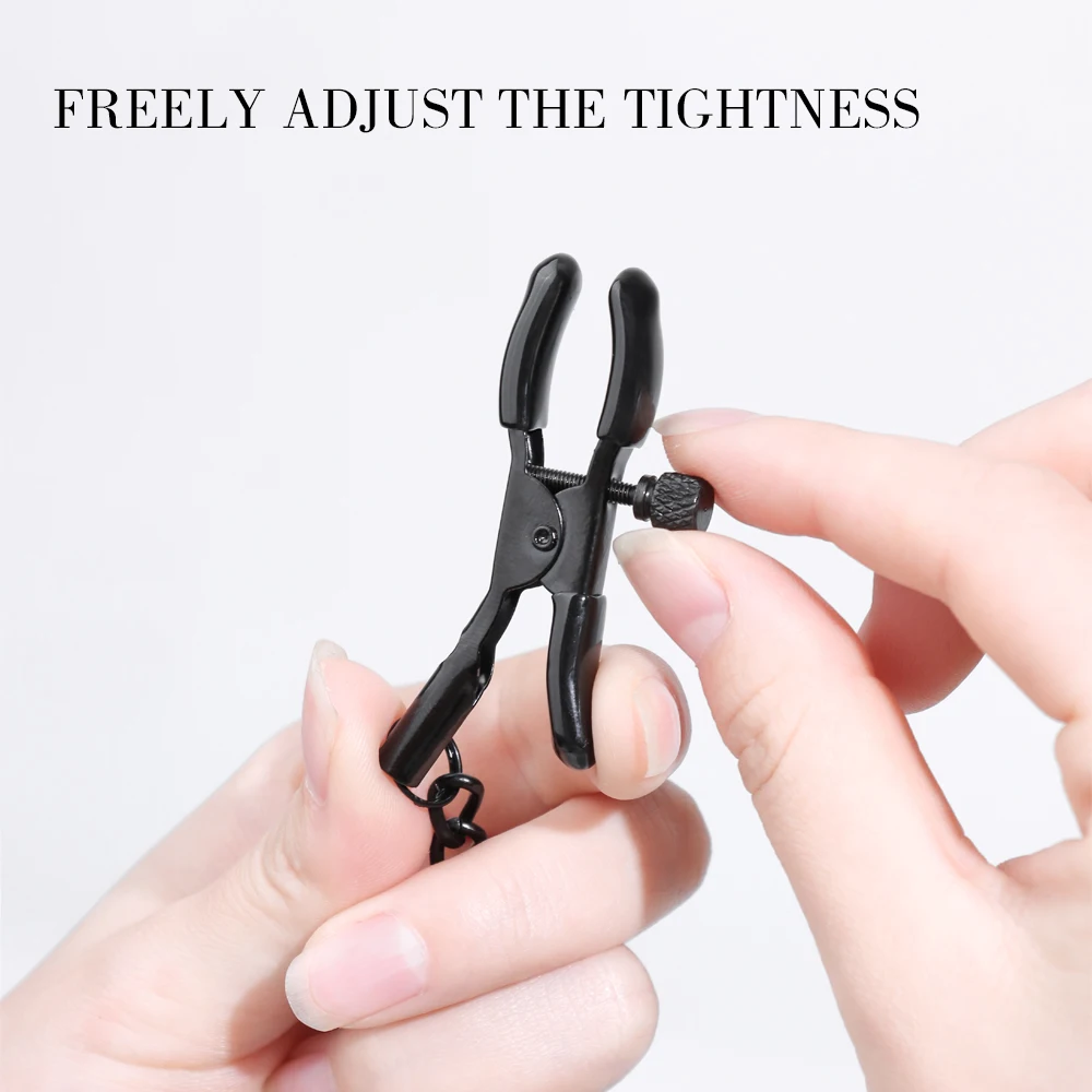 Metal Nipple Clamp with Chains Hearted-Shape Black Nipple Clips Adjustable Breast Clip Adult Sex Toys for Women and Couples