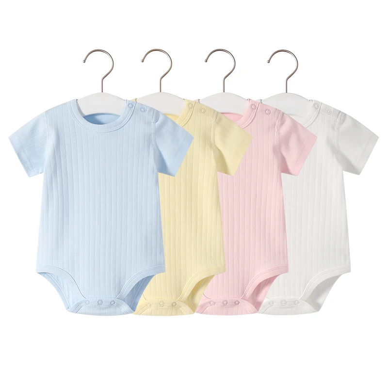 Solid Color 100% Cotton Baby Clothing 2024  Summer Baby Girls Bodysuit Short Sleeves Baby Boys Bodysuit Infant Romper