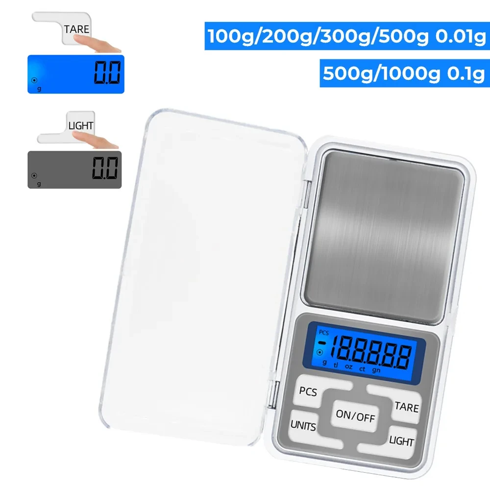 100g/200g/300g/500g/1000g 0.01g/0.1g Mini waga cyfrowa waga elektroniczna wyświetlacz LCD biżuteria ważenie w kuchni z podświetleniem