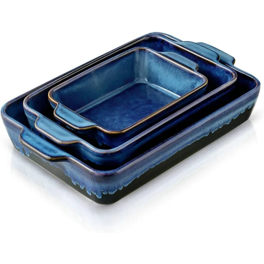 

Bakeware Set, Ceramic Baking Dish Set, Rectangular Casserole Dish Set, lasagna Pan, Baking Pans Set for Cooking, Cake Dinner, Ki