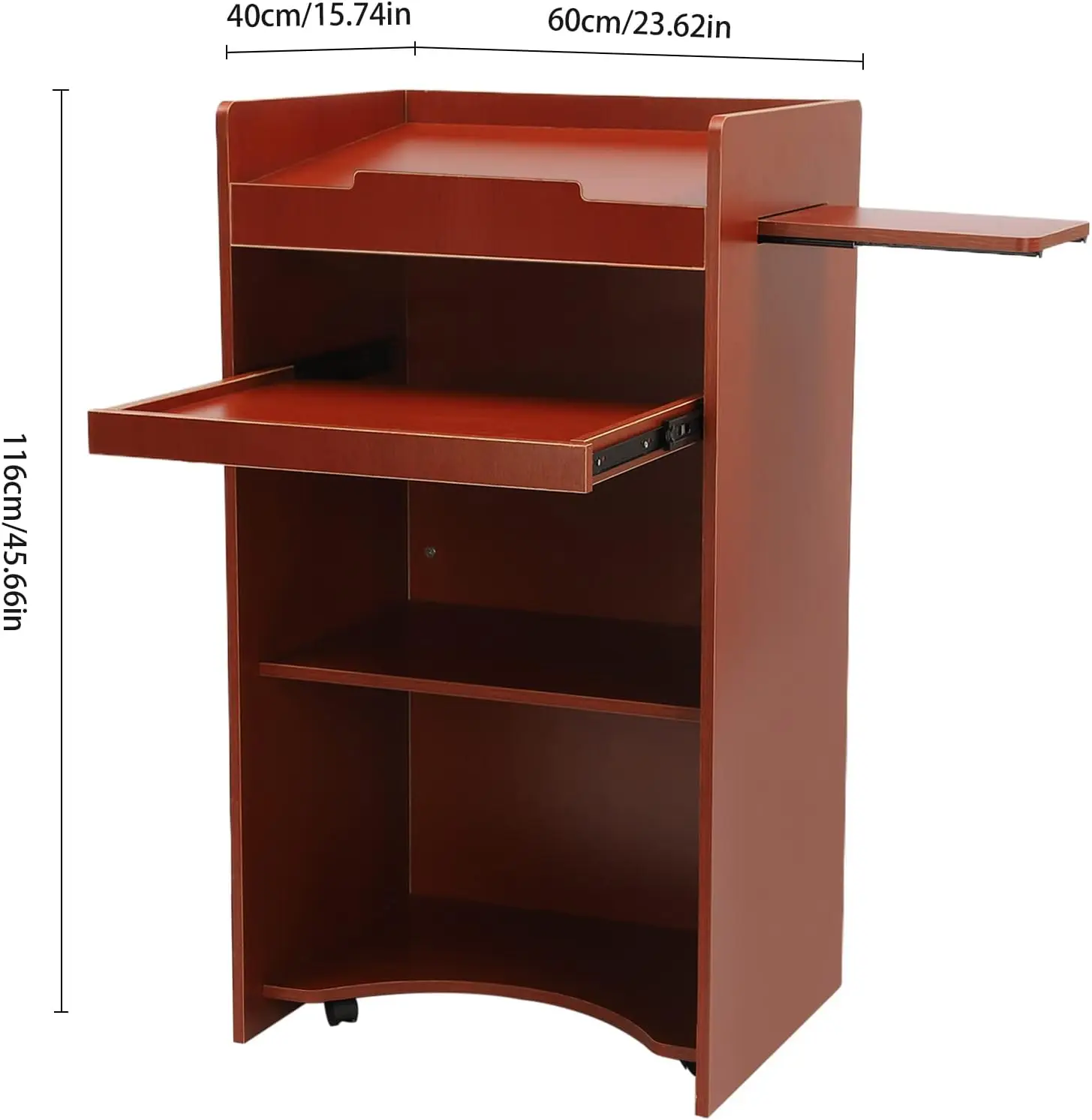 Bureau de présentation mobile debout pour ordinateur portable, podium roulant portable, Lecteurs en bois, Non rouge, École, Bureau, Chambres d'irritation