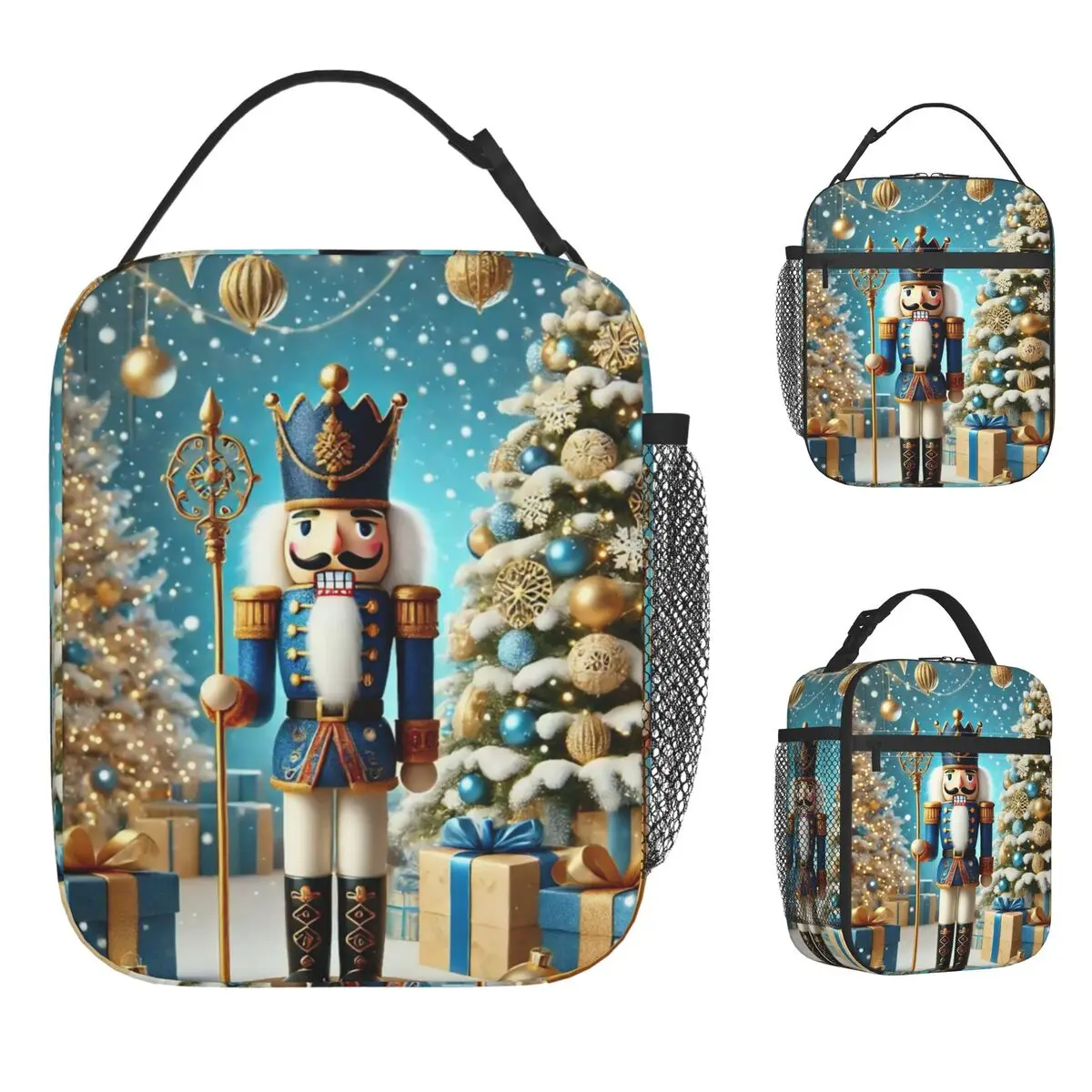 عيد الميلاد كسارة البندق حقيبة الغداء صندوق غداء مدرسي للجنسين مضحك طباعة أكياس الغداء الحرارية مقاوم للماء حقيبة للحفاظ على البرودة مريحة