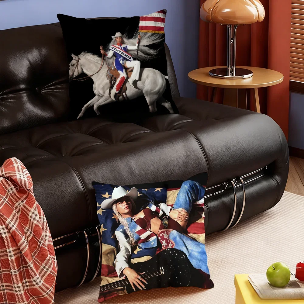 Hot Singer B-Beyonce Cowboy Carter cushion cover Soft Smooth Pillow Case Hidden Zipper Washable Decorative Couch Office Gift