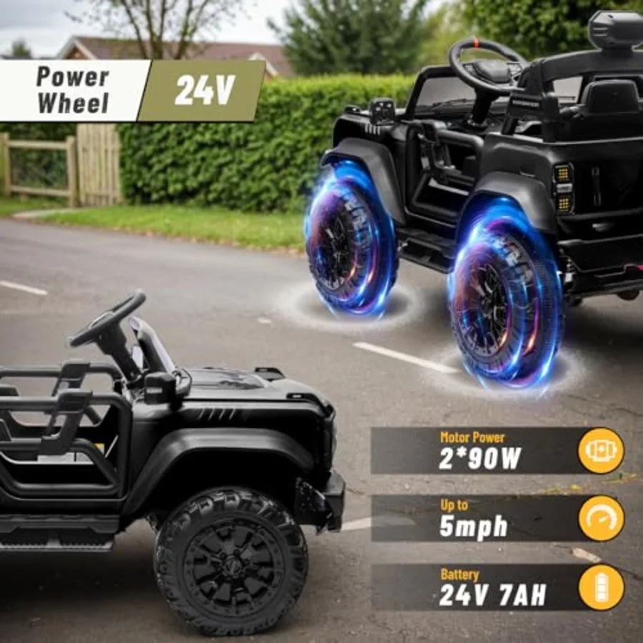 2 Seater 24V Ride on Toys for Big Licensed  Bronco Raptor Powerful Wheel with Remote Control Headlight/Music Player/Suspension