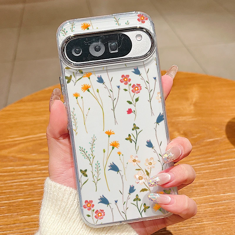 Bunte Blumenmuster Klare Handyhülle für Google Pixel 10 9 8 7 Pro Pixel 9 10 Pro XL 7A 8A 9A Stoßfeste Weiche TPU Rückabdeckung