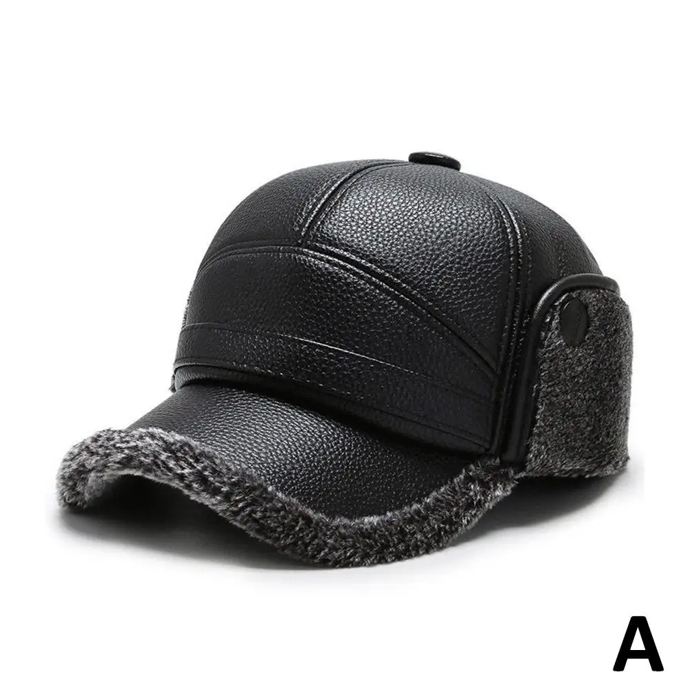 New Velvet Leather Hat Suitable For Elderly Men Dad Winter Warm Thick Windproof Fur Hat Added Velvet Protect Ear Duck Tongu F5g8