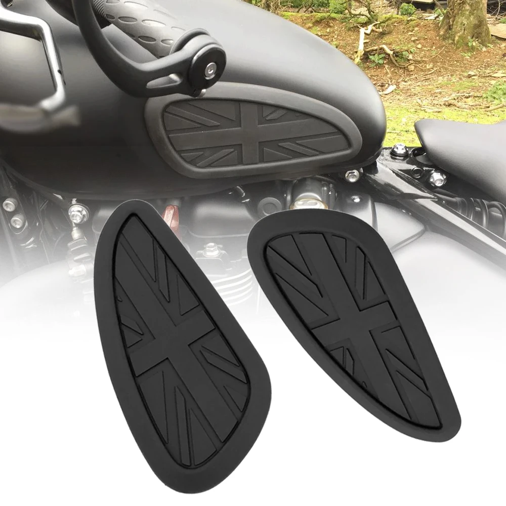 For Triumph T100 T120 Retro Tank Pad Gas Tank Traction Pads Fuel Tank Grips Side Stickers Knee Grips Protector Decal Black