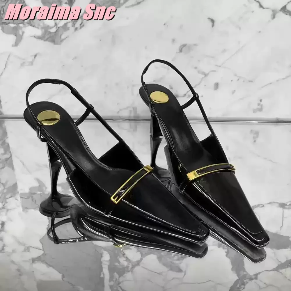 

Pointed Toe Metal Buckle Sandals Slingback Strange High Heels Sexy Fashion Women's Dress Shoes Black Solid Banquet Party 2025