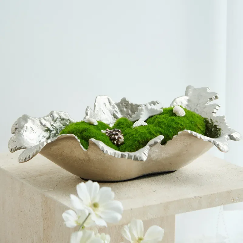Modern Irregular Oval Aluminum Bowl Silver Bronze Finish Decorative Tray for Living Room Home Ornament Storage Container
