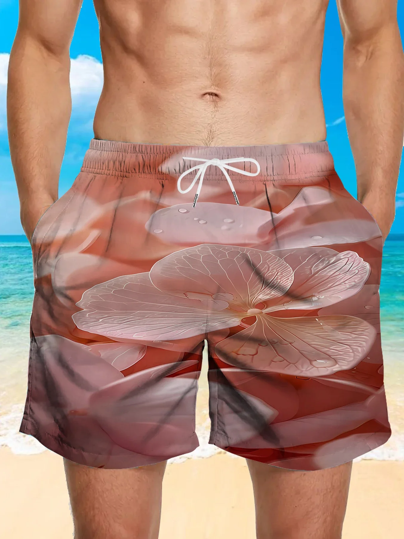 

Men Summer Casual Shorts Full Digital Print Soft Polyester Quick Dry Beachwear