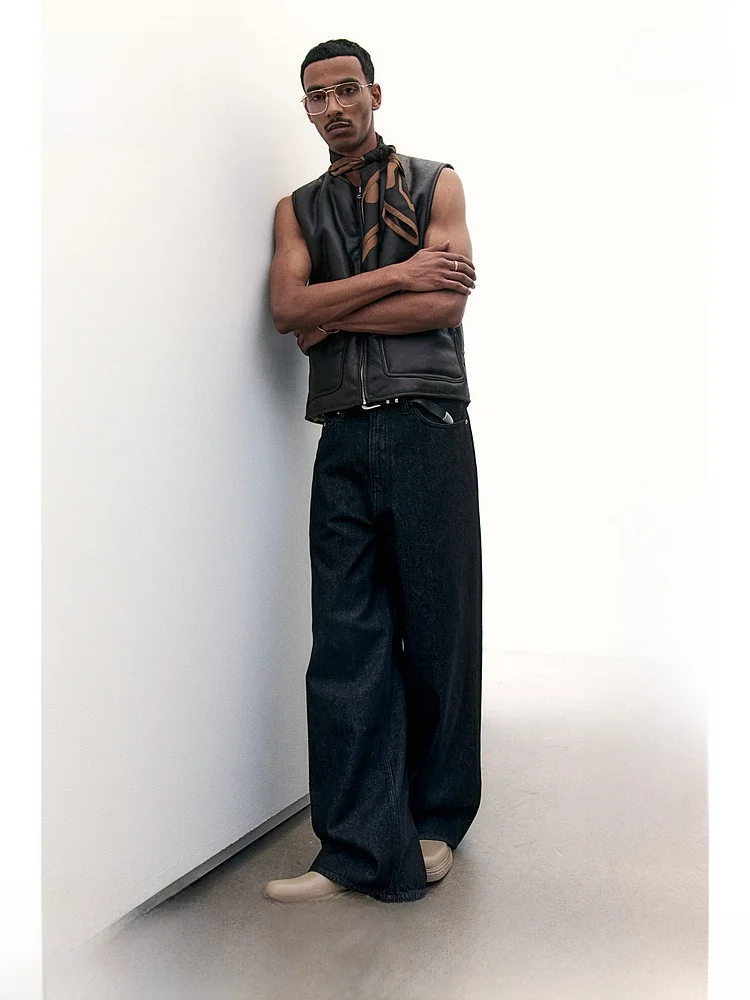 

Мужские джинсы с высокой талией и широкими штанинами, повседневные хлопковые брюки свободного кроя, с эффектом потертости, H&M, летние длинные брюки для мужчин