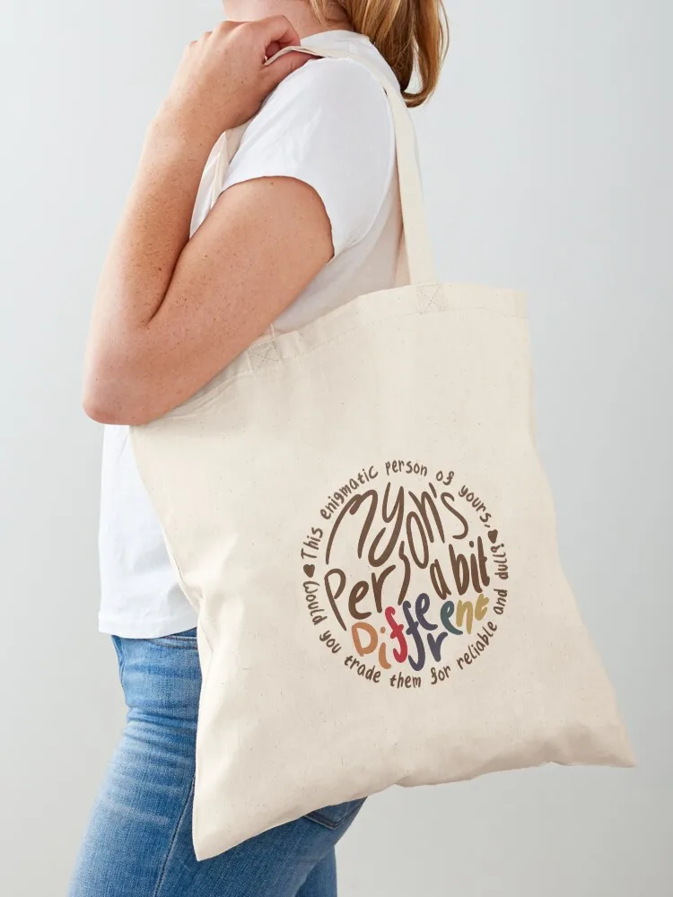My Person’s A Bit Different (brown bg, brown hearts, 13 ‘different’) Tote Bag Shopper tote bag woman female bag