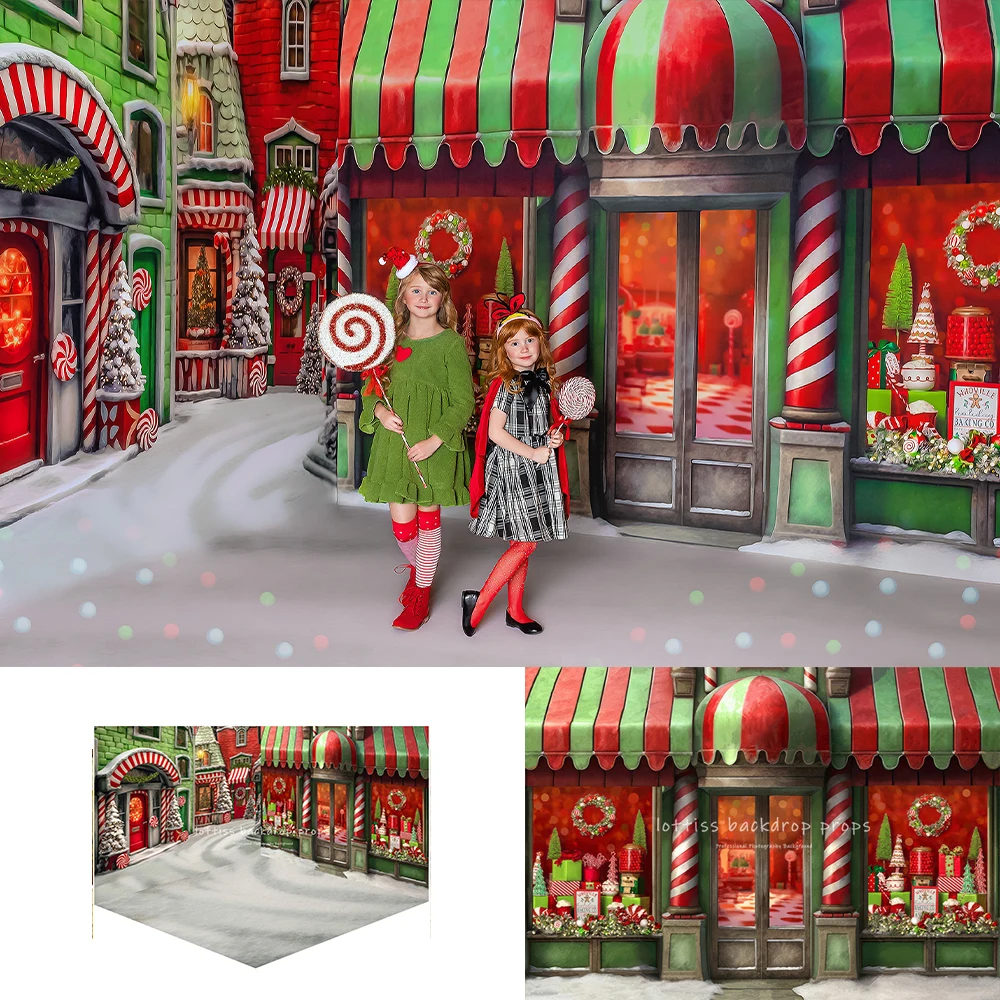 Whoville Christmas Store Mini Room Backdrop Kids Portrait Photography Props Adult Child Xmas Snowy Candy House Front Background