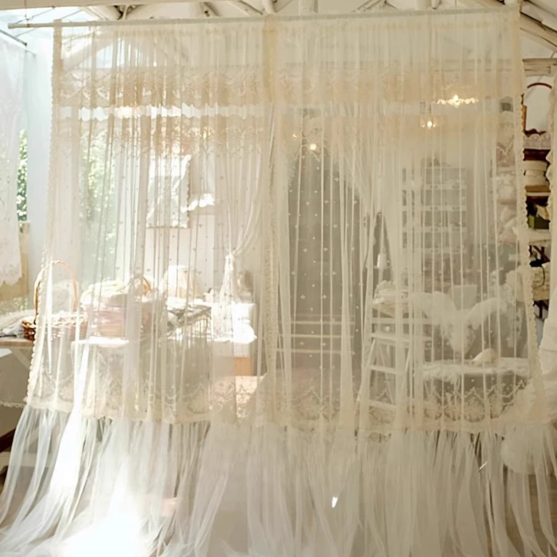 

Vintage Rococo floral lace romantic semi-blackout window screen curtains
