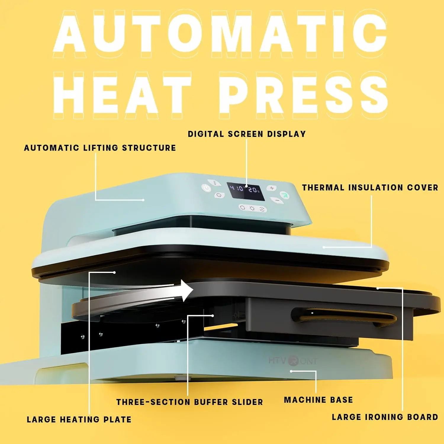 HTVRONT Auto Heat Press Machine for T Shirts - Heat Press 15x15 with Auto Release - Heats Up Fast