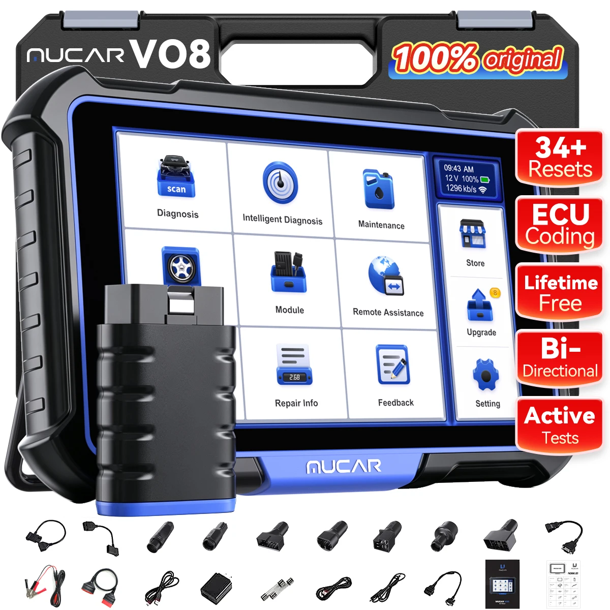 MUCAR VO8 OBD2 Diagnostic Tool Support  CAN FD Full System Diagnosis ECU Coding Bi-direcional 34 Service Lifetime Free Update
