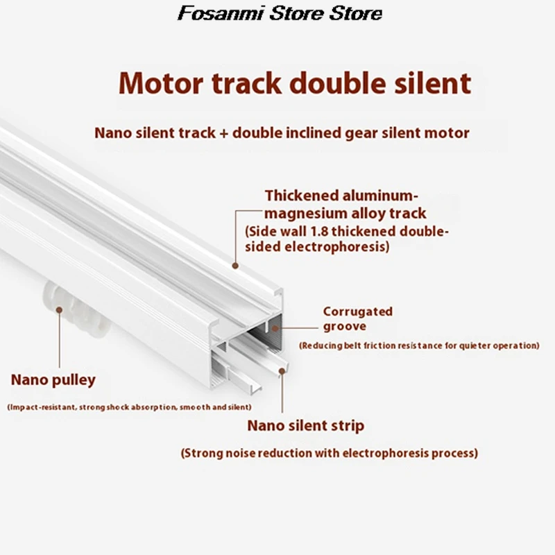 Modern Tech Style Smart Curtain Track Remote Control Electric Motorized Rail 100KG Load Ultra Quiet 22dB Zigbee WiFi Compatible
