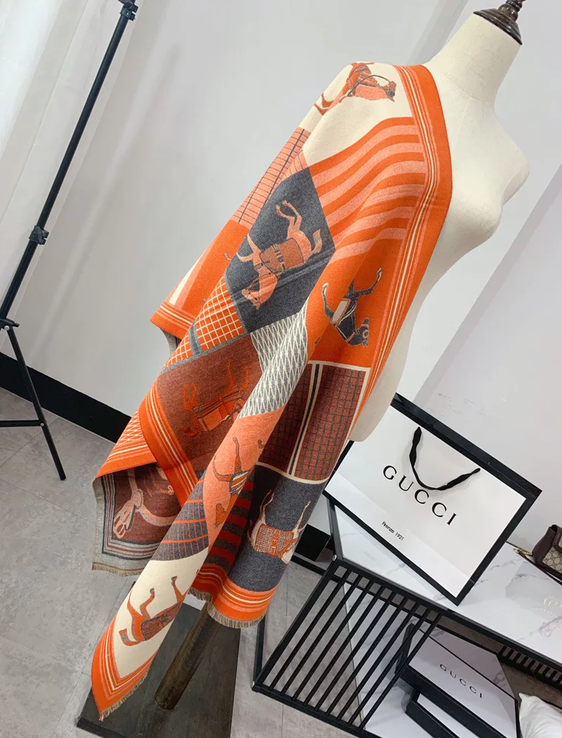 Luxury Winter Cashmere Scarf Women 2022 Design Warm Pashmina Blanket Horse Scarves Female Shawl Wraps Thick Foulard Bufanda