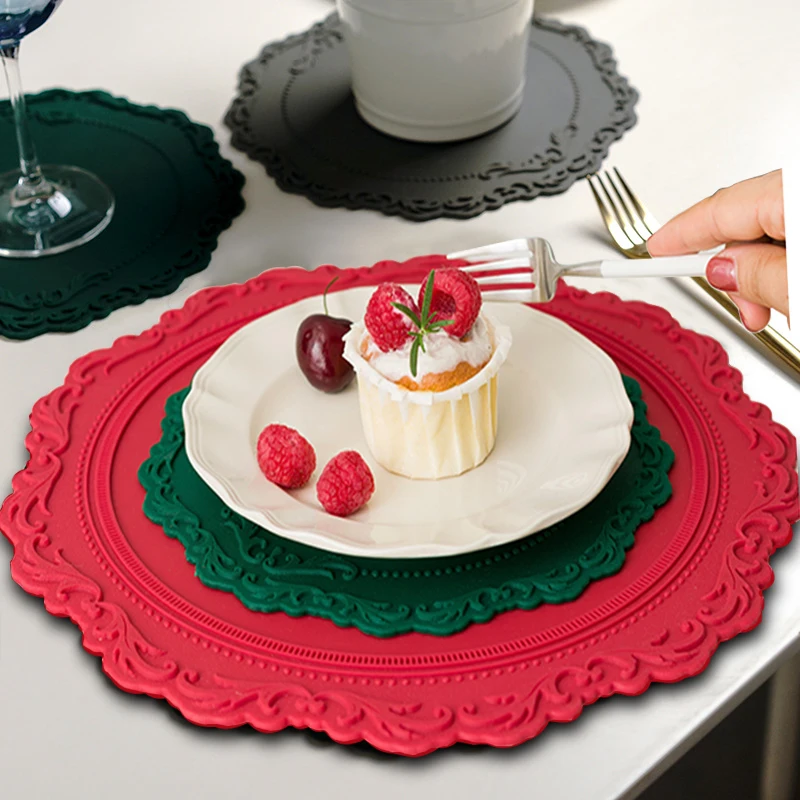 Silicone Lace Placemat Kitchen Tablemat Oil Resistant Heat Insulation Non-Slip Coaster Bowl Pads Home Washable Cup Mat 12/23/35