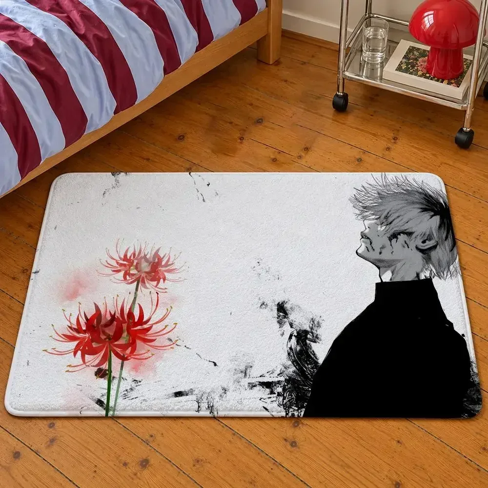Touka Ken Floor Mat Anime Tokyo Soft Flannel Kaneki Entrance Doormat Non-Slip Washable Ghoul Rug Mask For Bedroom Home Decor