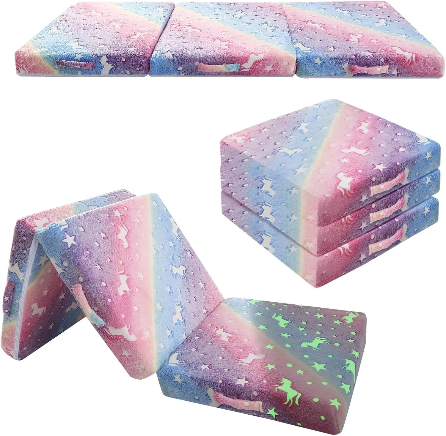 

Glow Rainbow Unicorn Foldable Floor Mattr For Kids, Trifold Nap Mat For Toddlers, Portable Daycare Sleeping Futon Or Floor Bed,