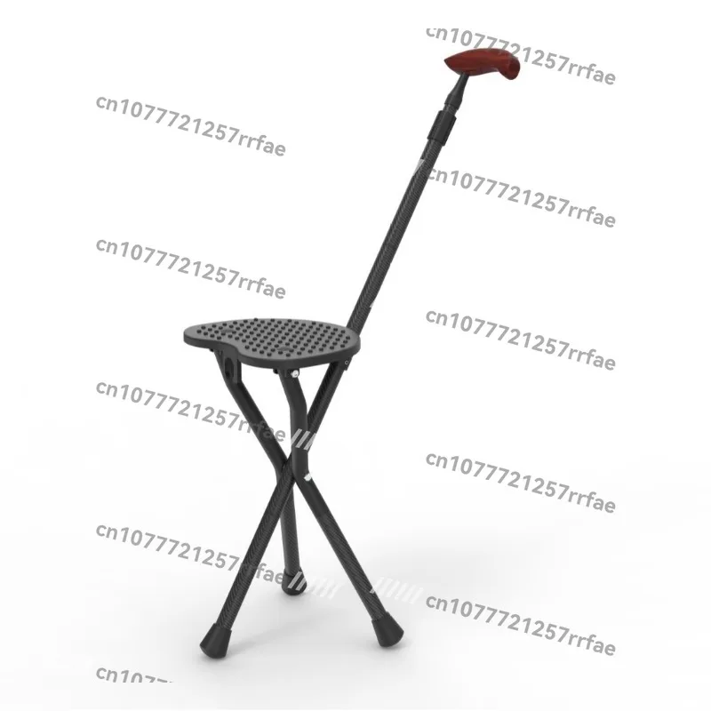 Cross-border 45CM carbon fiber folding crutches with stool solid wood handle high-end crutches and chairs special