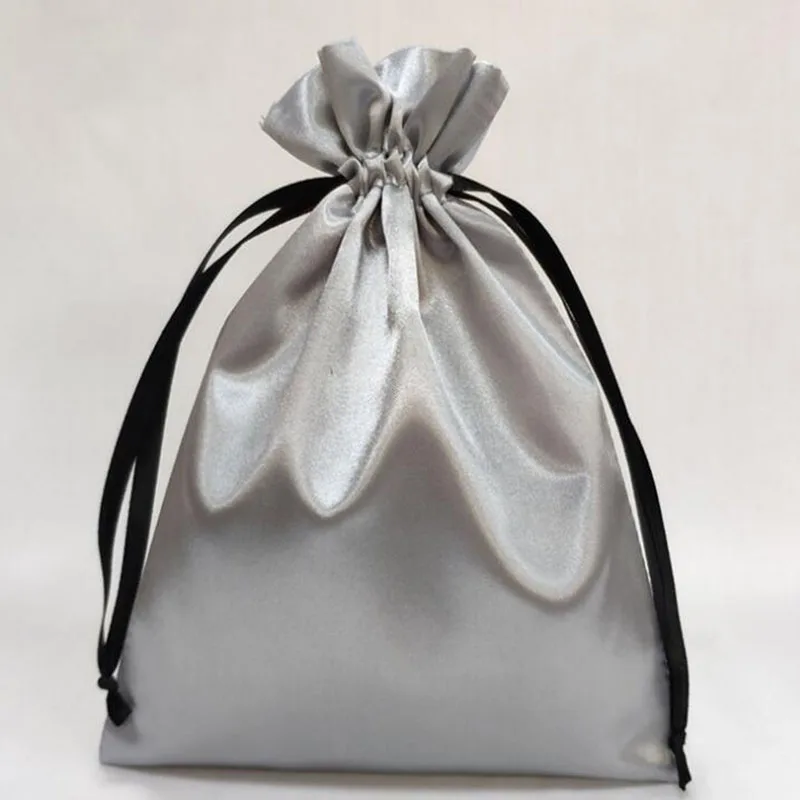 Custom Satin Extensions Hair Bags Ribbon Drawstring Luxry Goods Silk Packaging Pouches Makeup Case Shoes Cloth Wigs Storage Bag
