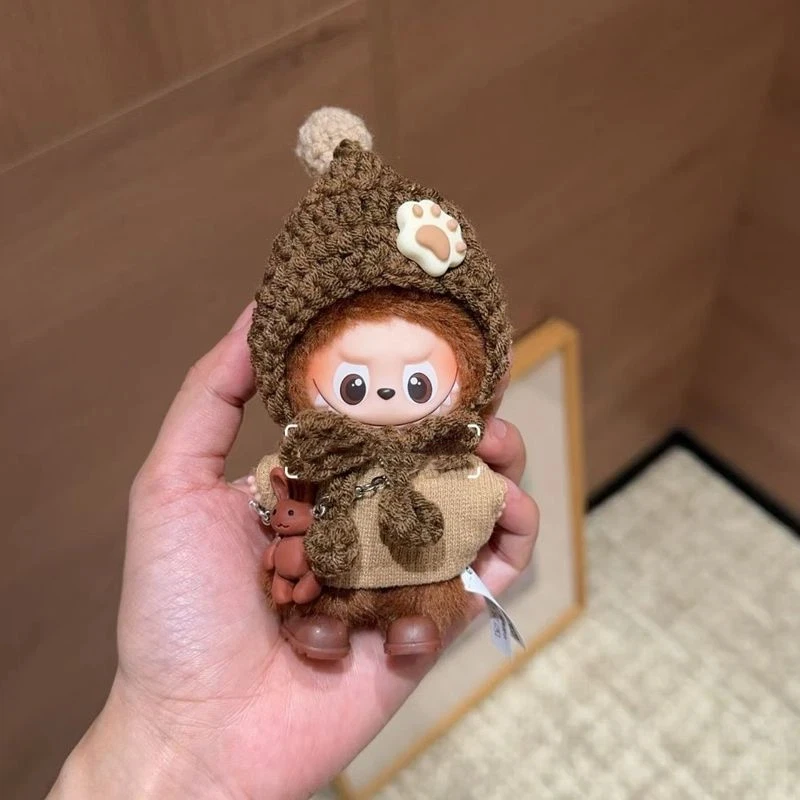 

10.5cm Labubu Cat Claw Knitted Set Sweater Hat Outfit For 4 Code Mini Doll Clothes Cute Handmade Holiday Gift Accessories
