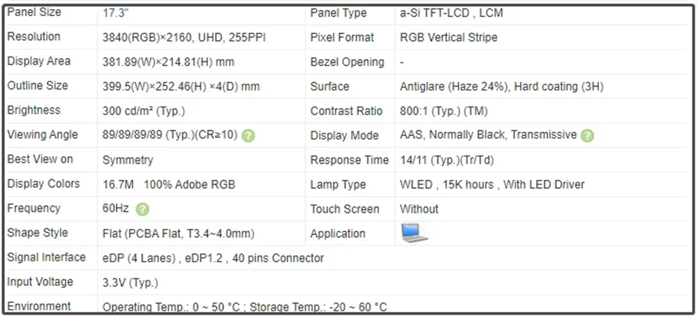 N173DSE G31 N173DSE-G31 17.3 นิ้วหน้าจอ LCD แผง IPS 4K UHD 3840x2160 EDP 40pins 60Hz 100% sRGB Non-touch