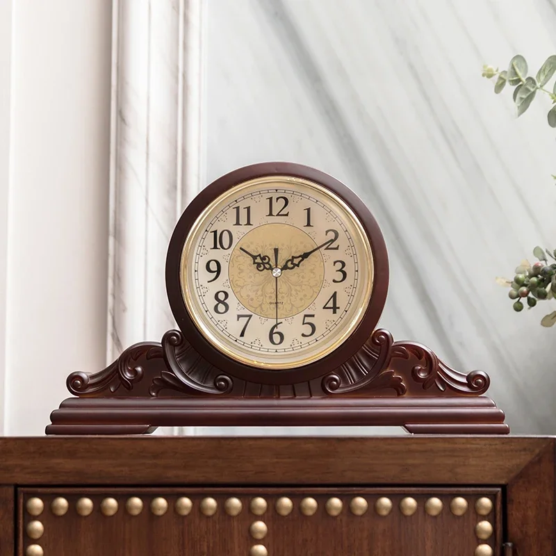 

Living room clock retro non-solid wood large old desktop clock silent new Chinese bogu frame TV cabinet ornament