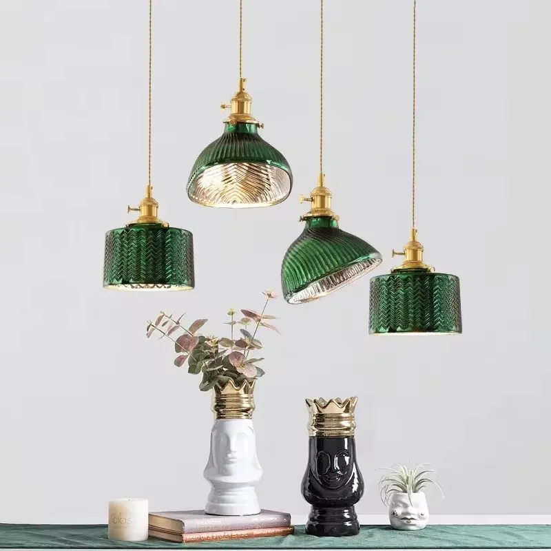 

Scandinavian Green Glass Pendant Ceiling Light Vintage Brass Home Decoration Hanging Lamp For Dining Room Bar Bedroom Luminaire