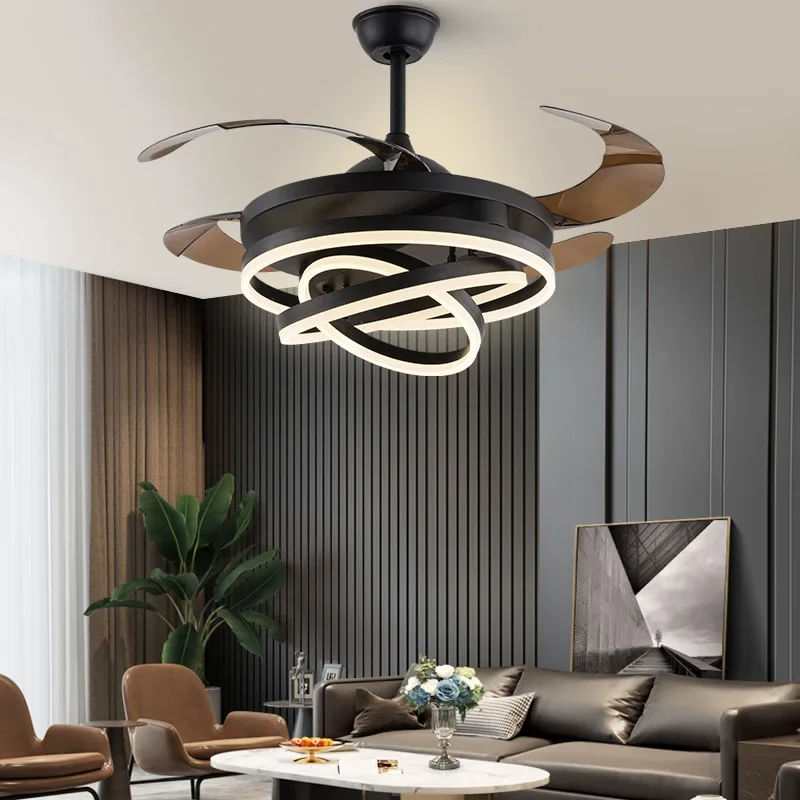 Nordic minimalist LED ceiling fan light 42 inches retractable blades remote control bedroom lamps for room ceiling pendant lamp