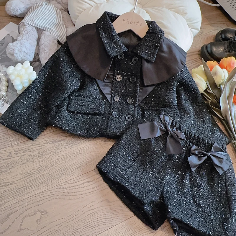2-8 Years Girls Clothing Sets Spring Autumn New Fashion Tops+Shorts 2Pcs Little Princess Baby Suits Christmas Party Kids Clothes