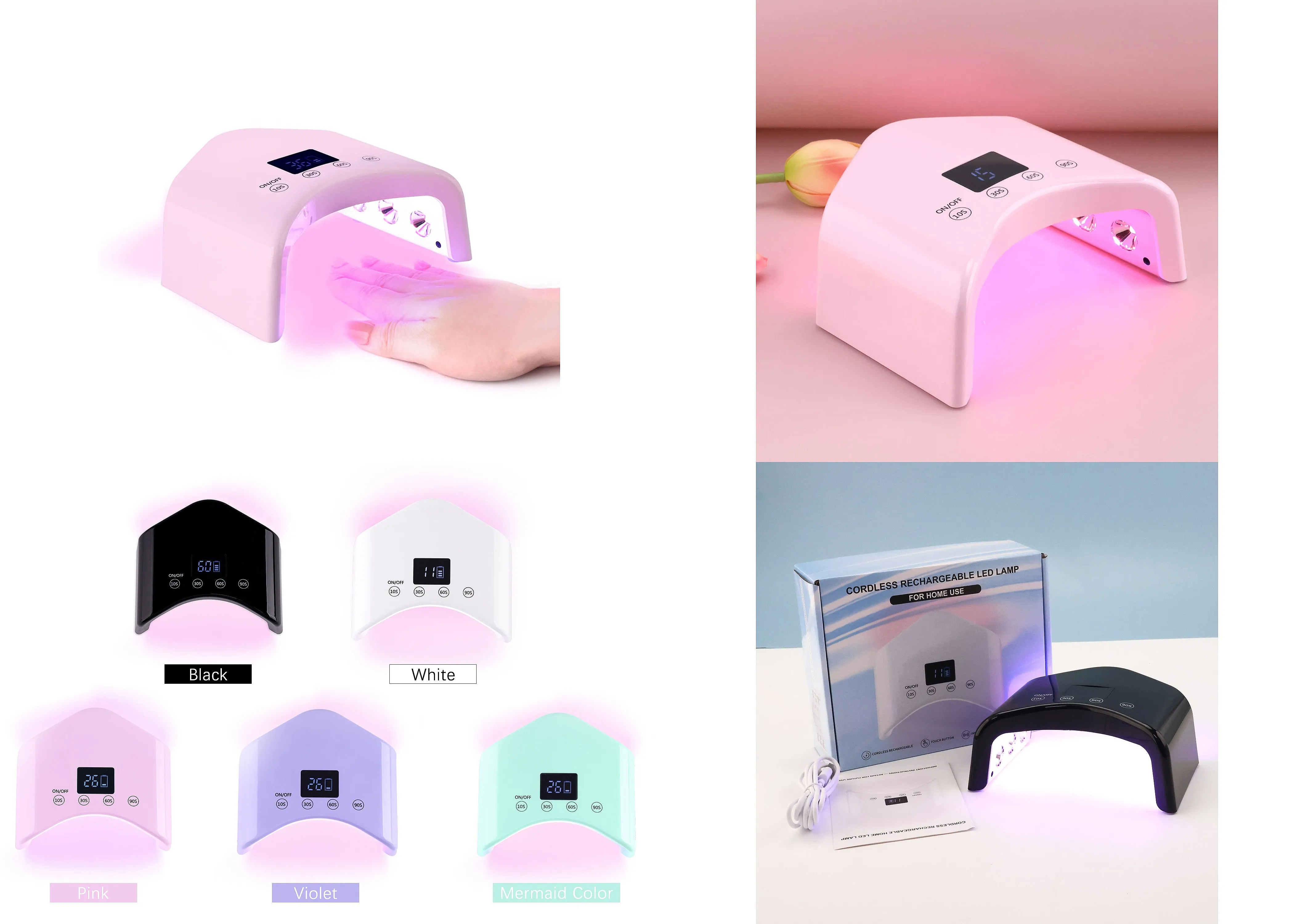 2026 Professional New Design Mini Portable 48W Red Light Home Rechargeable Led UV Nail Lamp Cover 5 Fingers