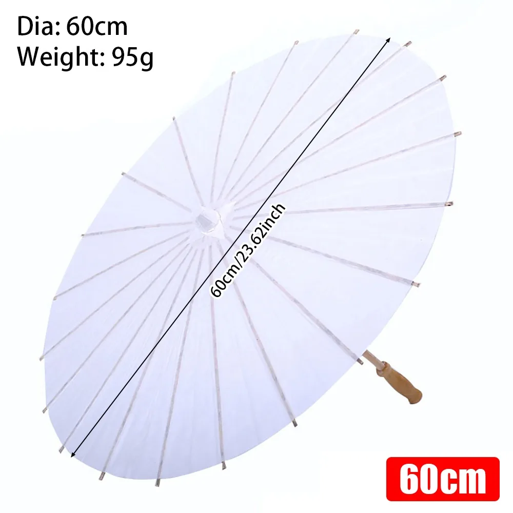 1Pcs Dia 20/30/40/60cm Paper Umbrella Long-handle DIY Handmade Painting Supplies Traditional White Blank Photography Prop