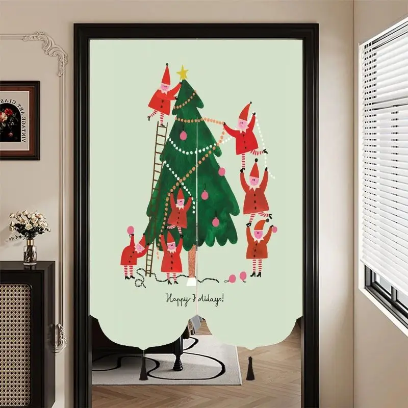 VIKAMA Christmas Watercolor Tree Ornament Door Curtain Beige Decoration Pendant Star Gift Happiness Text Bedroom Living Room